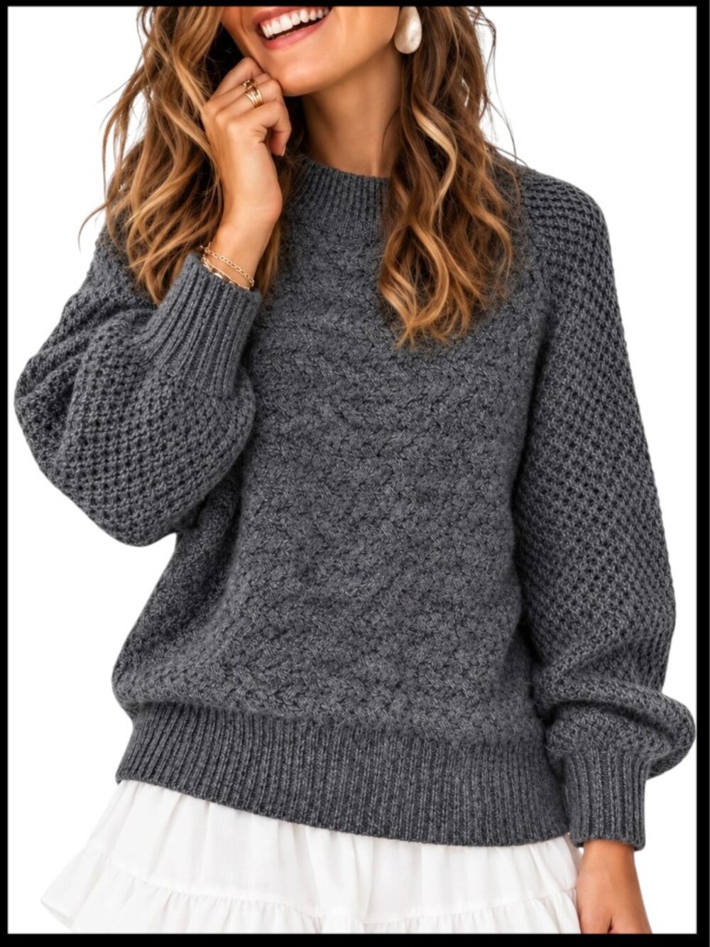 White + Warren Sweater Charcoal Gray 100% Cashmere Textured Crewneck M